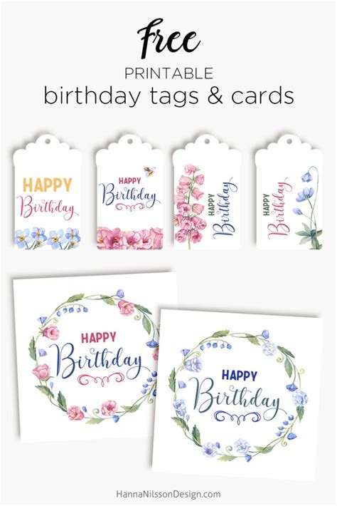 Birthday tags & cards | Free floral printables – Hanna Nilsson Design