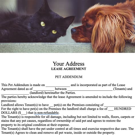 Pet Addendum For Residential Lease Agreement Editable Pet Addendum