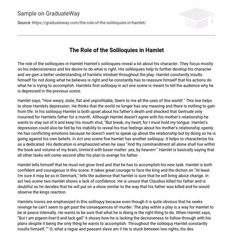 ⇉The Role of the Soliloquies in Hamlet Essay Example | GraduateWay