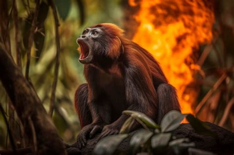 Premium Ai Image A Monkey In Front Of A Burning Fire