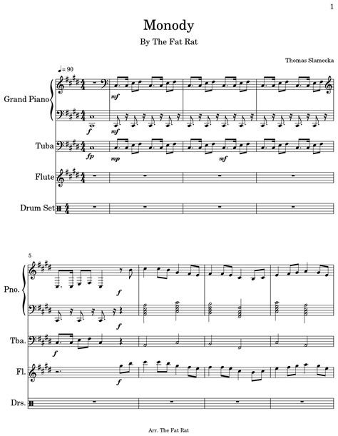 Monody - Sheet music for Piano, Tuba, Flute, Drum Set