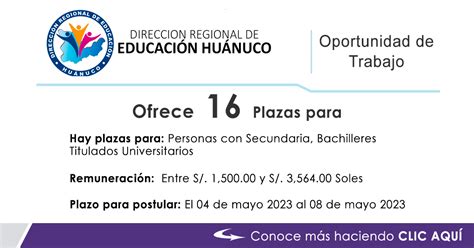 Convocatoria Direccion De Educacion Dre Huanuco Cas Plazas