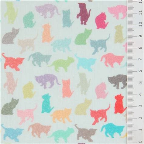 Light Mint Green Fabric With Small Colorful Cats By Stof France ModeS4u