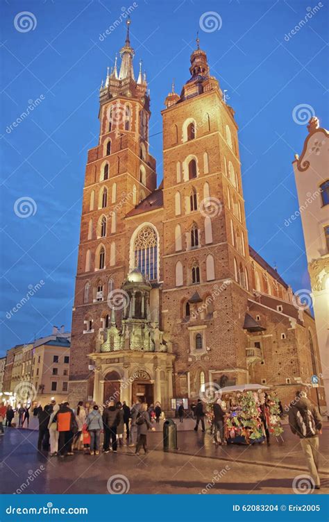 St Mary Basilica In The Main Market Square Of The Old City In Krakow