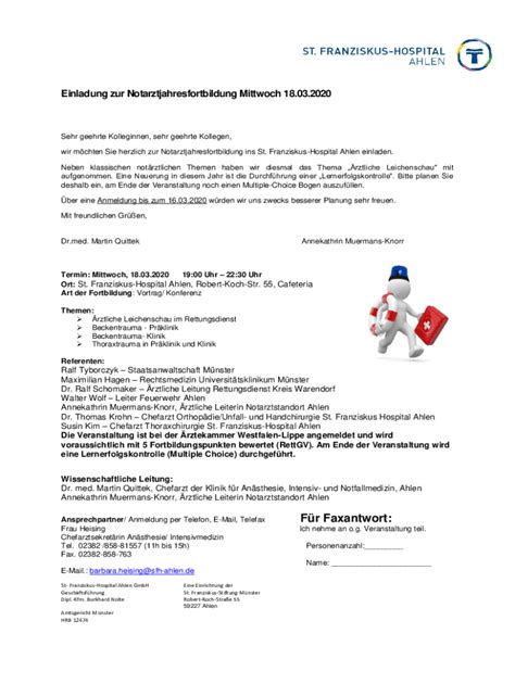 Ausfüllbar Online Fr Faxantwort St Franziskus Hospital Ahlen Fax