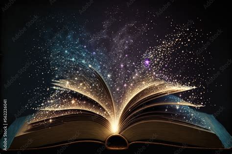 An Open Book With A Glowing Light Coming Out Of It S Pages And Stars In