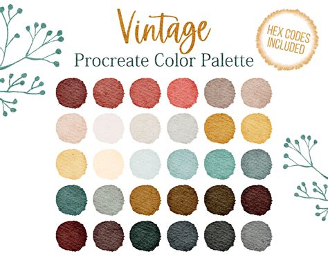 Vintage Color Palette Blue Procreate Red Palette Brown Colors Etsy