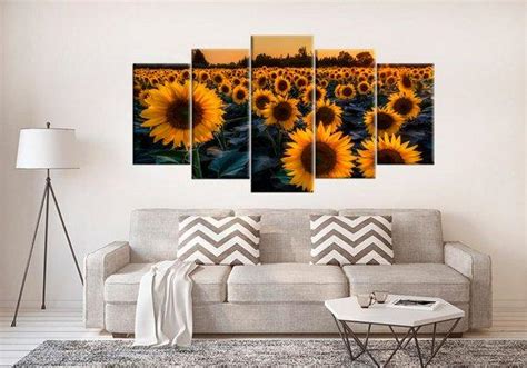 Sunflower Large Artwork Sunset Nature 5 Panel Canvas Art Wall Decor