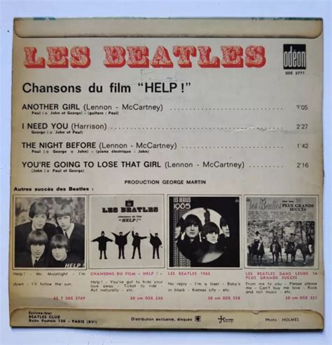 THE BEATLES CHANSONS Du Film HELP Orig French EP ODEON BIEM 1965 15