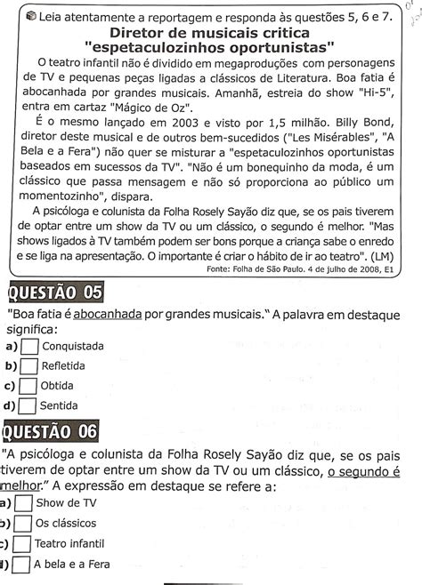 Simulado Prova Brasil Ano Portugu S Hora De Colorir