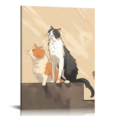 COMIO Abstract Minimalist Cat Wall Decor Mid Century Modern Cat Lover