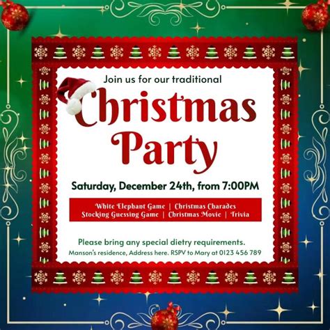 Elegant Christmas Party Invitation Template Postermywall