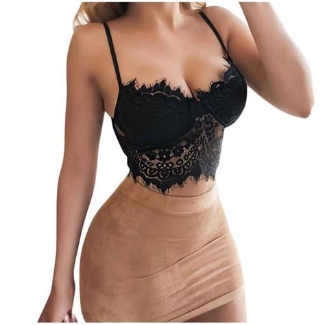 SOUTIEN GORGE Sexy femmes dentelle bustier gilet lingerie slips évider