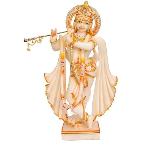 Dust Marble Lord Krishna Idol Sculpture Krishan With Flute God Of Love