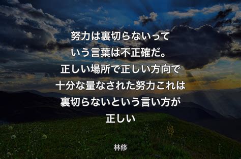 努力は裏切らないっていう言葉は不正確だ。正しい場所で正しい方向で十分な量なされた努力これは裏切らないという言い方が正しい 林修