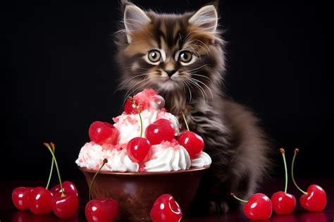 Premium Photo Cute Cat Katty Puss Pussy In The Strawberry Cupcake Muffin