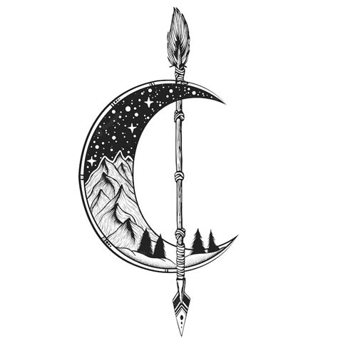 Premium Vector Moon Arrow Tattoo Vector Illustration Dot Work