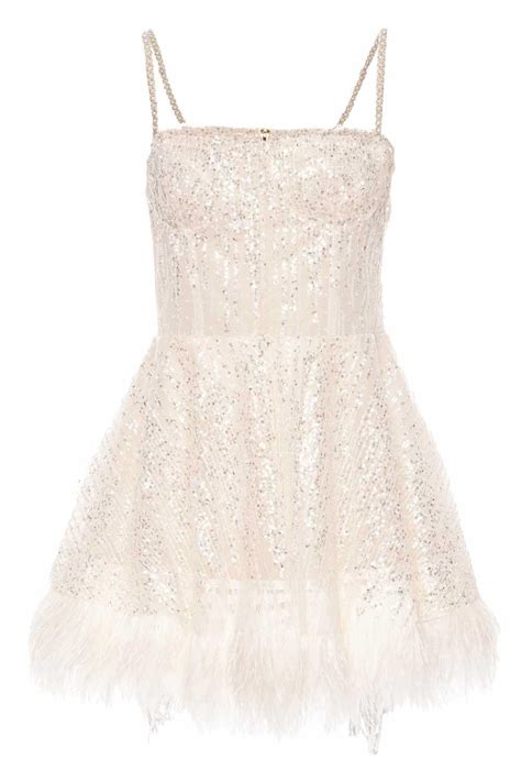 Bronx And Banco Mademoiselle White Feathered Mini Dress In Natural Lyst