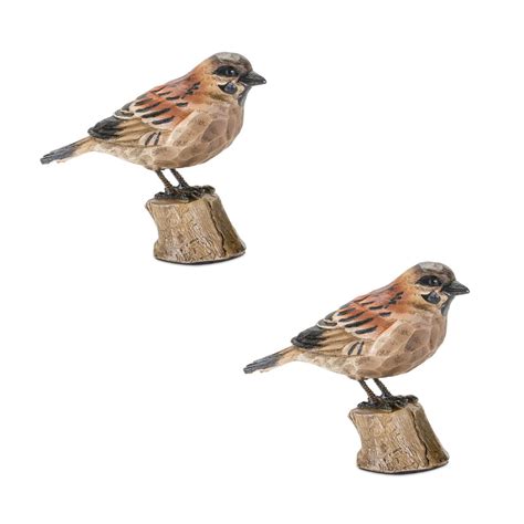 Melrose Set Of 2 Brown And Orange Bird On Stump Tabletop Figurines 425