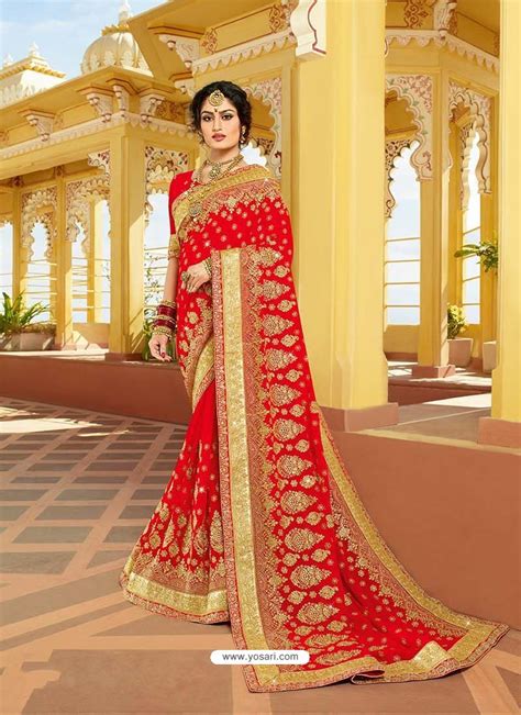 Buy Red Designer Bridal Wear Wedding Sari Bridal Sarees