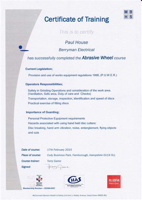 Abrasive Wheel Cert