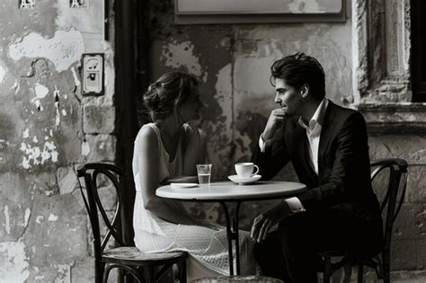 Premium Photo A Man And A Woman Sit At A Table And Look At Each Other