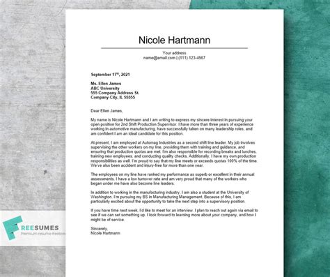 Cover Letter Example For A Supervisor Position Example Tips Maritzaerwin