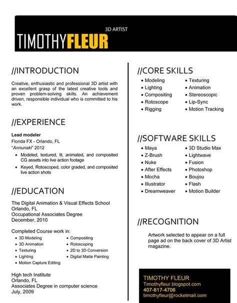 Resume Format Vfx Artist Resume Format Artist Resume Resume Format Resume