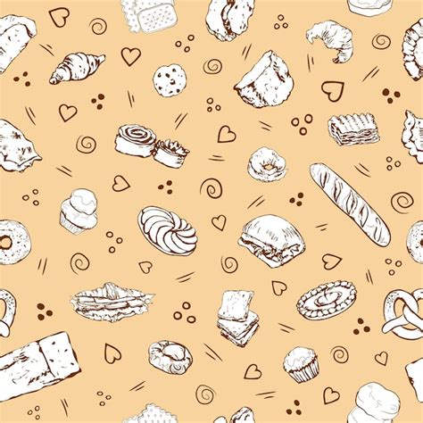 Premium Vector White And Brown Sketchy Bread And Bakery Seamless