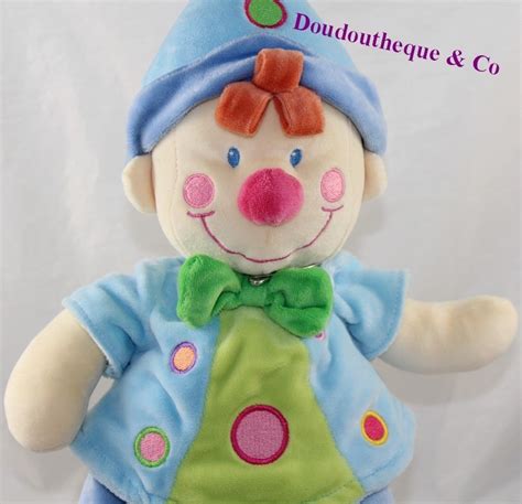 Peluche clown NICOTOY lutin garçon bleu rond rose 45 cm SOS doudou