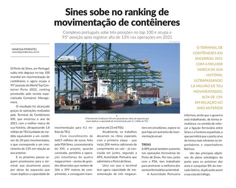 Sopesp Sines Sobe No Ranking De Movimenta O De Cont Ineres