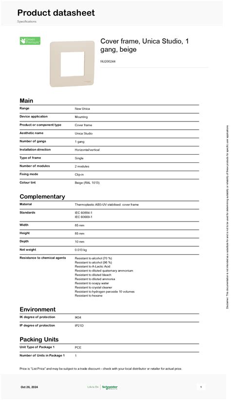 NU200244 Cover frame, Unica Studio, 1 gang, beige, Schneider - Egy Volt