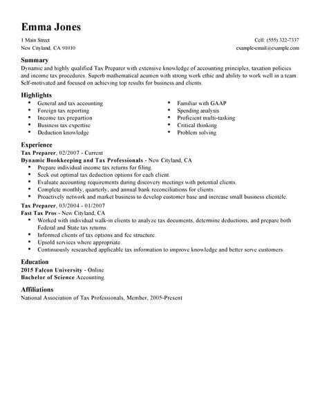 Best Tax Preparer Resume Example From Professional Resume Writing Service