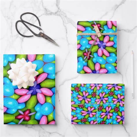 Colorful Candy Flower Pattern Wrapping Paper Sheets Zazzle Colorful