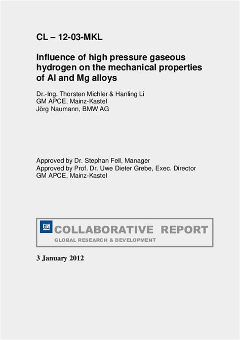 (PDF) CL -12-03-MKL Influence of high pressure gaseous hydrogen on the ...