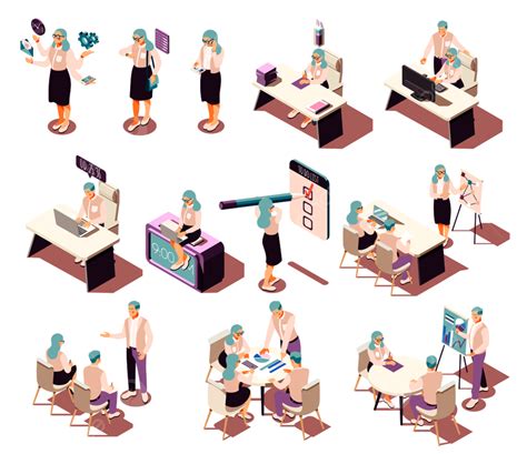 Effective Management Isometric Icons Collection With Isolated Human