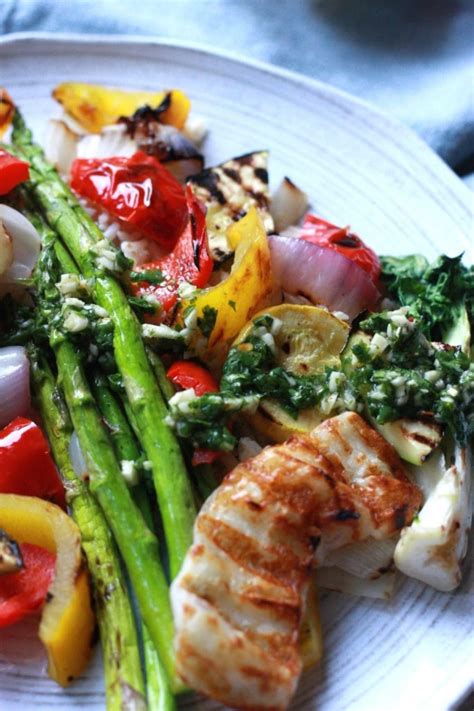 Grilled Vegetables And Halloumi Cheese With Chimichurri Sauce Supper With Michelle