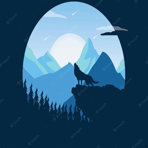 Premium Vector | Night wolf moon wallpaper illustration background