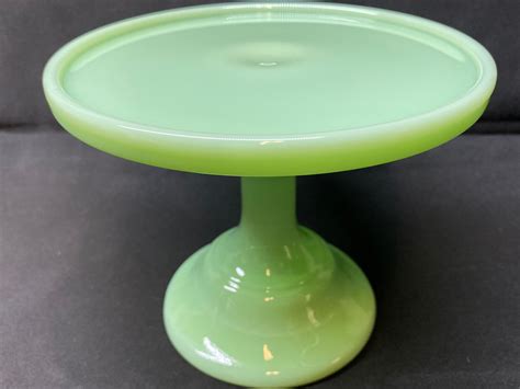 Jadeite Green Milk Glass Raised Cake Pedestal Platter Plate Stand Wedding Cookie Antique