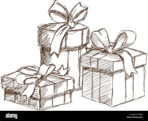 Sketch Christmas Gift Boxes Packaging Vintage Engraved Stock Vector