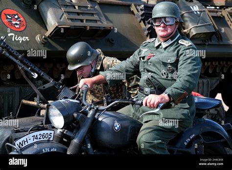 German Motorcycle Crew Of Second World War Vintage Stock Photo Alamy