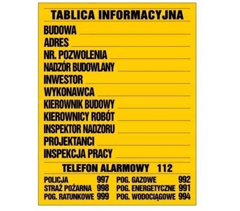 TABLICA INFORMACYJNA BUDOWLANA NA BUDOWĘ 70X90CM 9015473338 Allegro pl