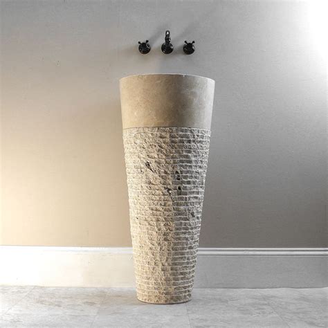 Mid Century Modern Ribbed Marble Stone Cone Pedestal Sink Danish - The Kings Bay