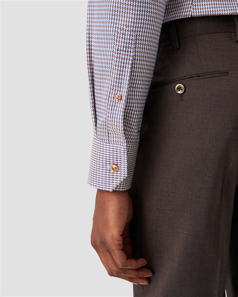 Brown Houndstooth Print Signature Twill Shirt Eton