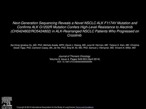 Next Generation Sequencing Reveals A Novel Nsclc Alk F1174v Mutation