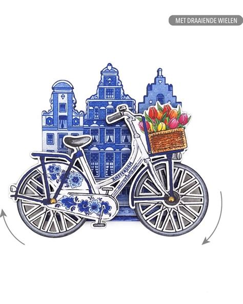 Mdf Amsterdam Molen Fiets Delfts Blauw Draaiende Wielen Souvenir