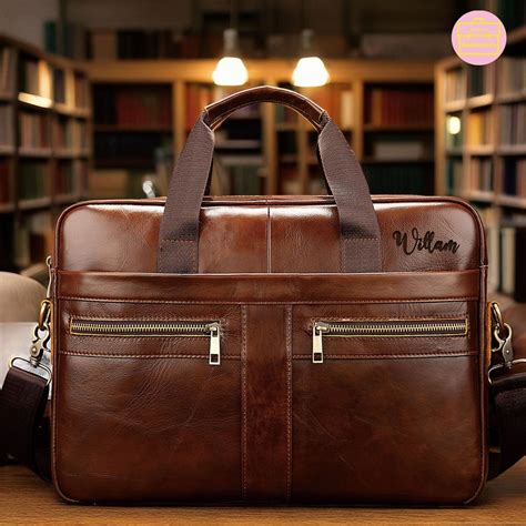 personalized leather laptop bag custom  messenger bag initial