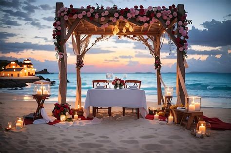 Premium AI Image Romantic Dinner Table On The Beach Generate Ai Art