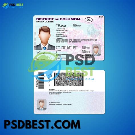 District Of Columbia Driving License Fully Editable Psd Template Psd Best