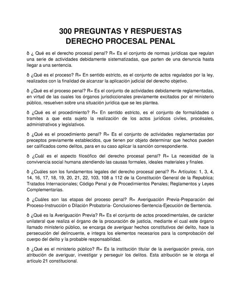 Preguntas Y Respuestas Procesal Penal Preguntas Y Respuestas